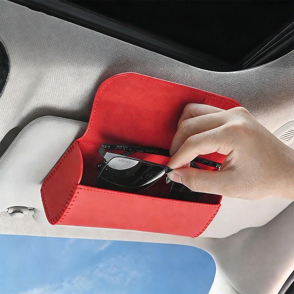 Fashion Portable Car Glasses Box PU Leather Compact Car Sunglasses Case Easy Installation Multifunctional Sun Visor Holder Car