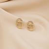 14K Gold Plated Double C Cross Shiny Zircon Earrings for Women Fashion Minimalist Hypoallergenic Round Earrings Jewelry Gift