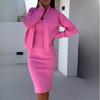 Women's Solid Color Commuter Slim Party Outfit Suit Fashion Casual Long Sleeved Coat with Suspenders Dress Set Fall Elegant