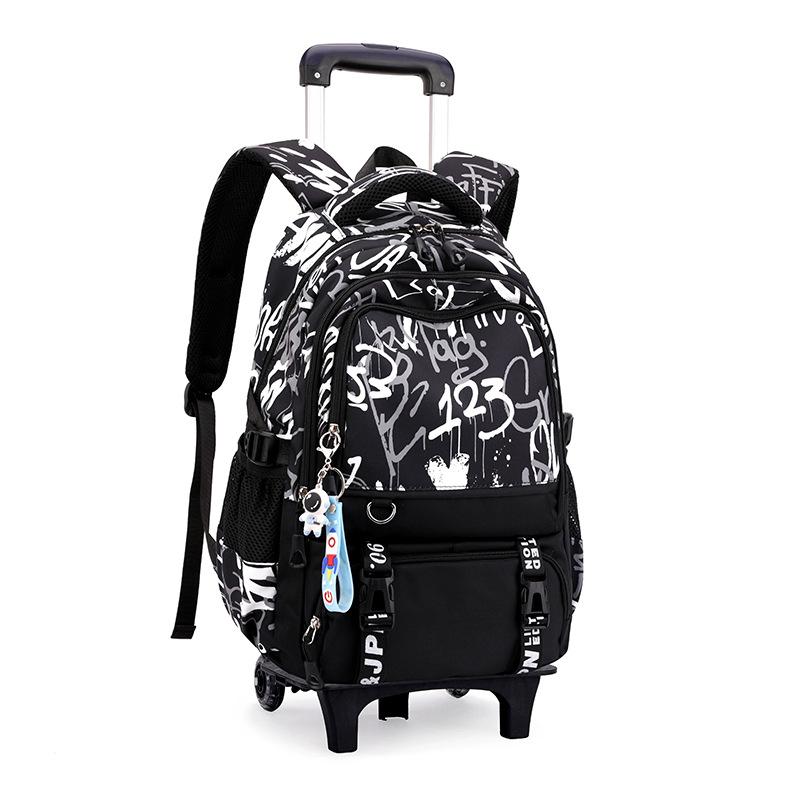Voetbalprint Hoge capaciteit 2/6 Wielen Waterdichte Bagage Roltas Student Rugzak Afneembaar Kinderen met wieltjes Schooltassen black