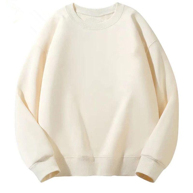 2025 New Round-Neck Sweatshirt for Men and Women, Autumn and Winter Pure White Trendy Brand Loose Fit Couple's Fleece-Lined Thickened Inner Layer Top