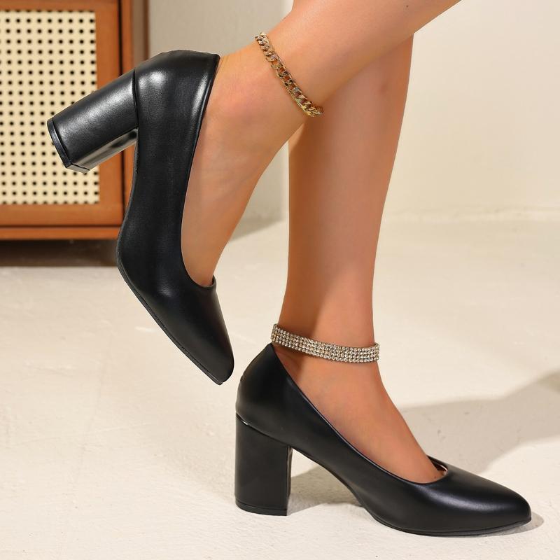 2026 New Thick Square Heels Pumps for Women High Heel Pointed Toe Basic Pumps  Autumn Slip on Party Shoes