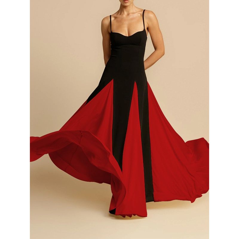 Magic Queen Women clothes Elegant Fashion Sexy off-the-Shoulder Patchwork Big Hemline Sling Jumpsuit Long dress Evening dress Dress
