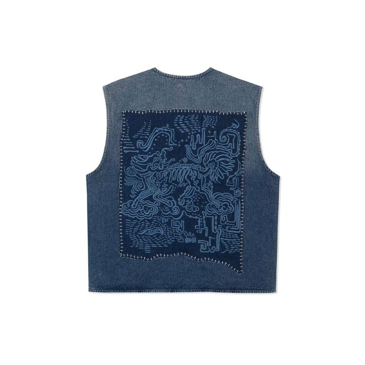 Li Ning Washed Denim Vest Men Vests Dark-Denim-Blue Light-Denim-Blue AMDR041-1