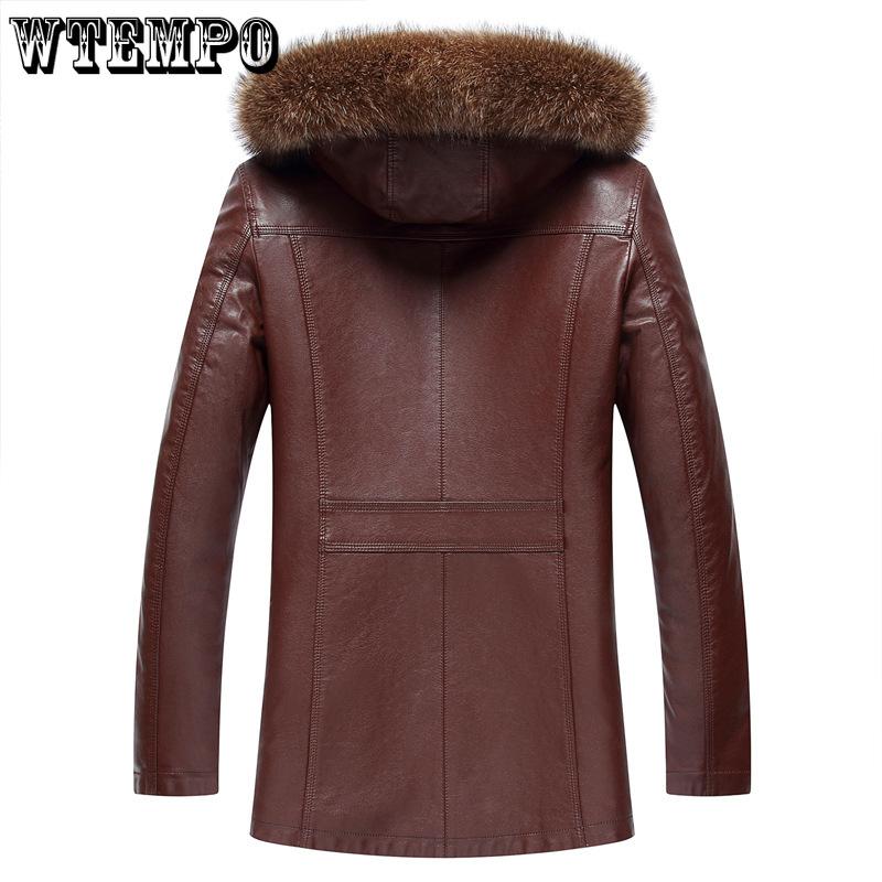 Middle-aged Men's Raccoon Fur Collar Fur Coat Long Men's Thickened Leather Jacket Men's Fur One Leather Coat