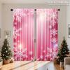 2Pcs Vibrant Pink Snowflake Pattern Curtains,  Polyester Curtains For Christmas , Rod Pocket  For Living Room & Bedroom Decor