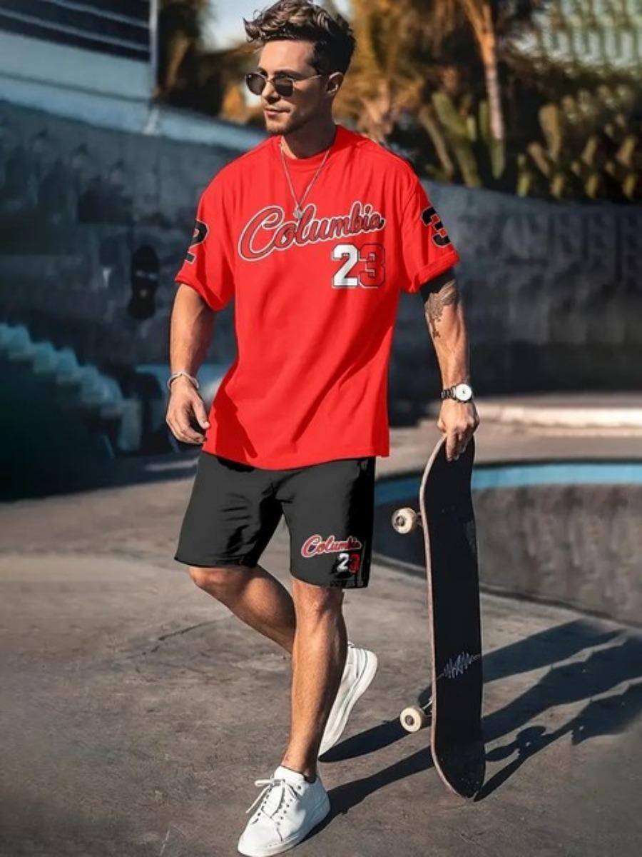 

Модный спортивный повседневный костюм из двух частей с короткими рукавами в стиле Харадзюку для мужчин, летний новый свободный костюм с цифровой 3D-печатью 6XL