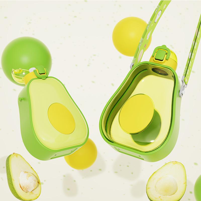 600ML Creative Water Bottle with Straw Cute Avocado Plastic Children's Water Cup Portable Outdoor Sports Travel Beverage Drinkis