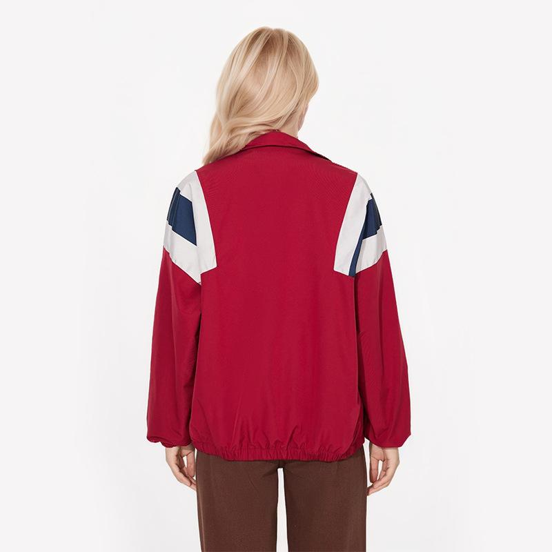 Autumn Women's Clashing Long Sleeve Patchwork Double Pocket Lapel Jacket