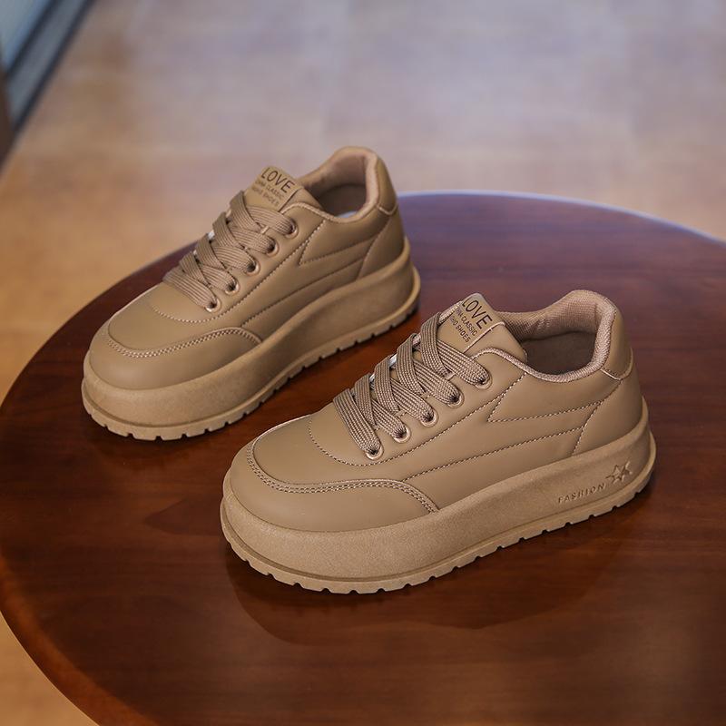 Sneakers casual con plateau spesso per donna, comode scarpe da passeggio con lacci in pelle PU, scarpe da tennis antiscivolo, scarpe da corsa traspiranti da donna
