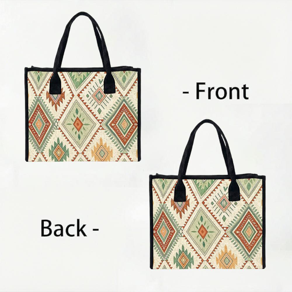 Bohemian Geometric Tote Bag Vintage Pattern Shoulder Bag for Daily Shopping Casual Use