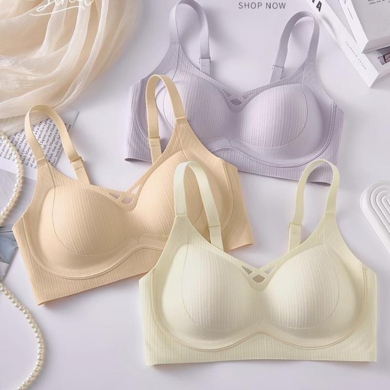 Women Light Gray Seamless Wireless Bra with High Side Support