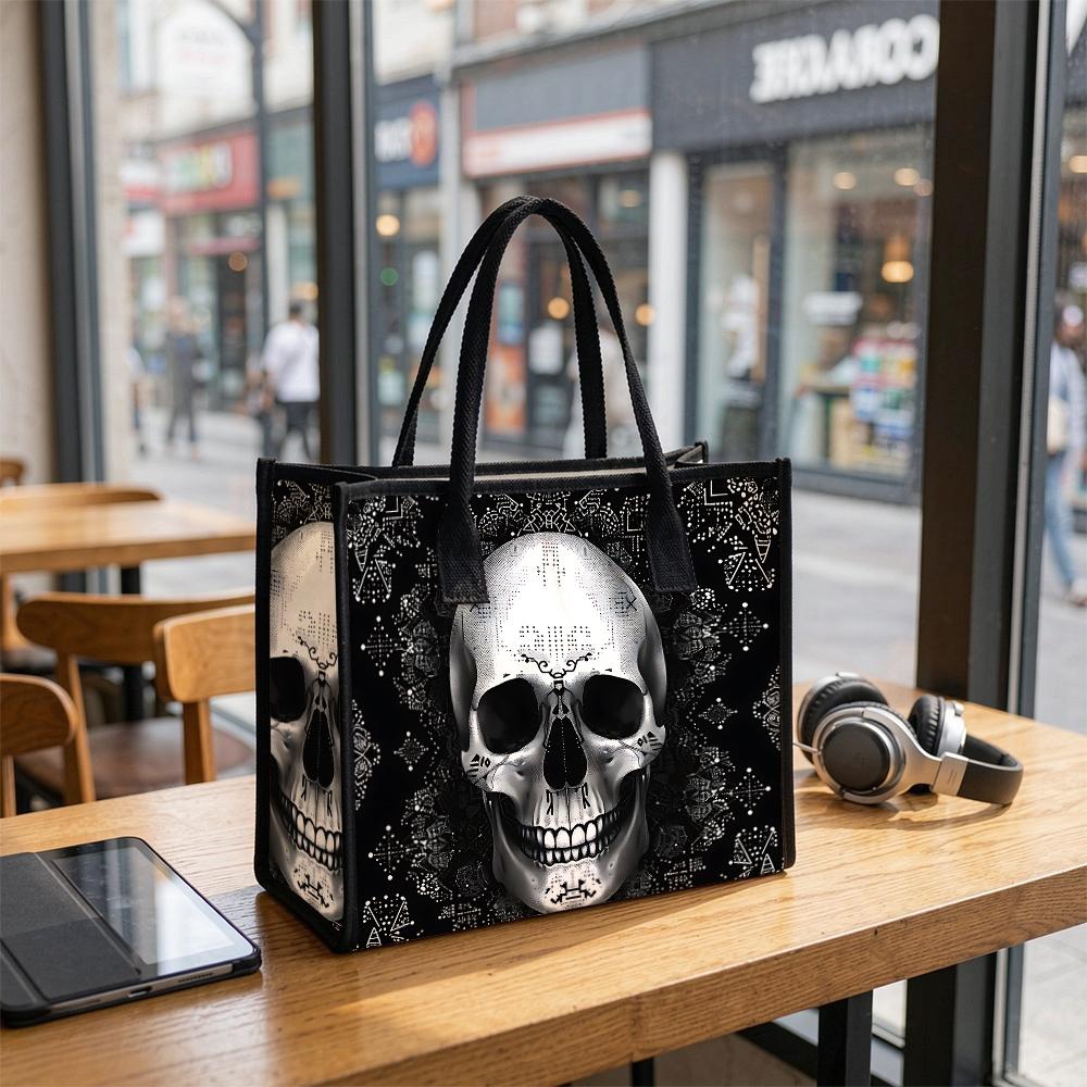 Gothic Skull Pattern Tote Bag Daily Use Portable Shoulder Bag Stylish Punk Casual Handbag