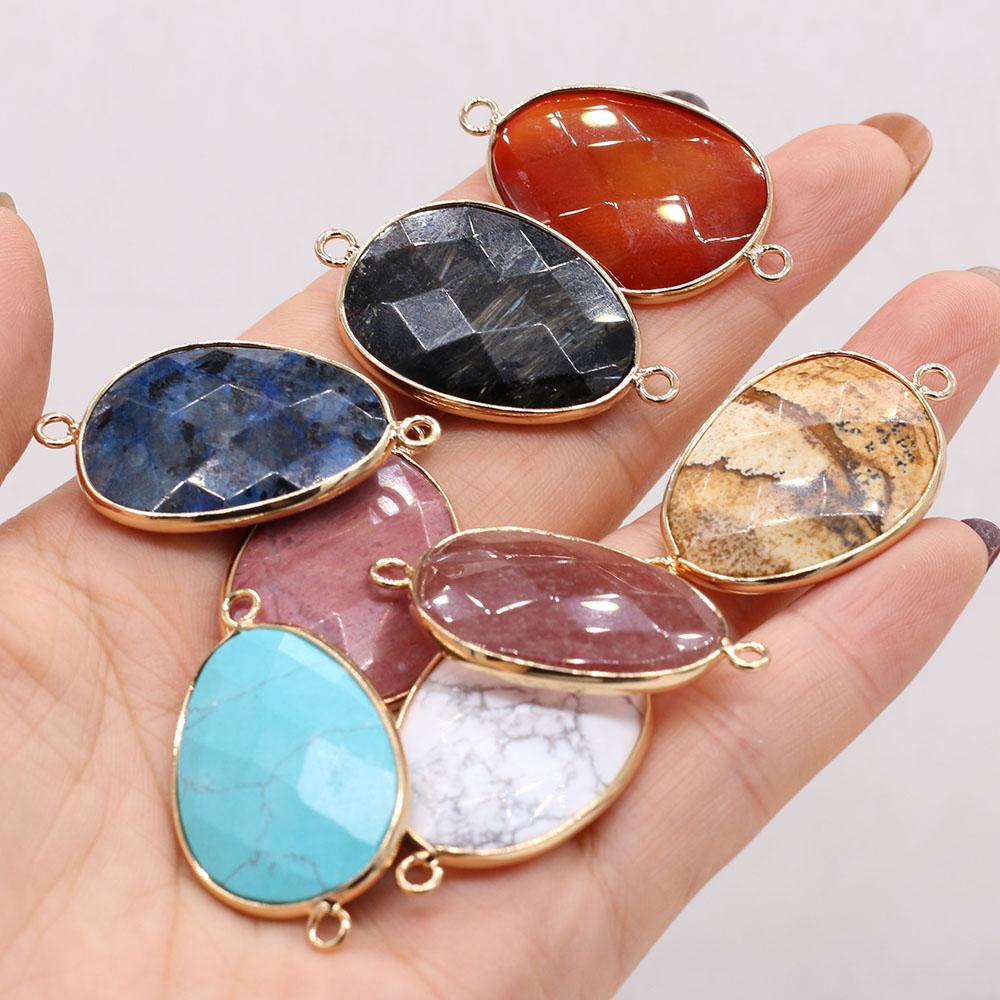 1Pc Reiki Healing Crystal Connector, Energy Natural Stone Gemstone Pendant Connectors for Jewelry Making DIY Necklace Bracelet Accessories Crafts