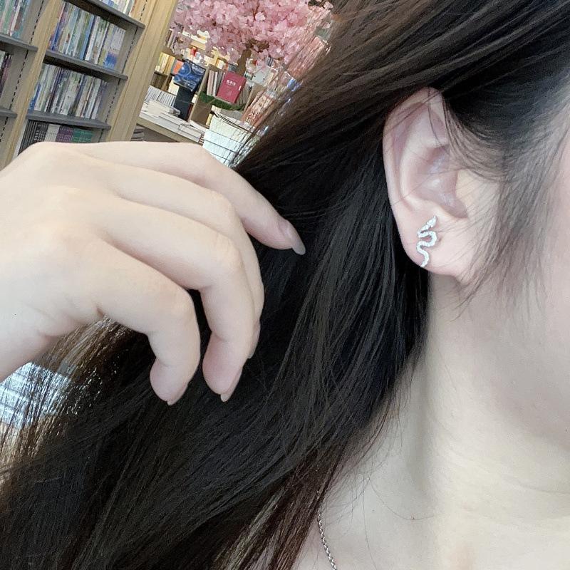 Elegant Snake Stud Earrings & Rhinestone Pendant Necklace for Year of the Snake - High-End Fashion Clavicle Chain