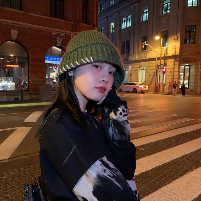 Korean Handmade Crochet Yarn Bucket Hat for Women In Autumn and Winter Retro Versatile Warm Fisherman Hat