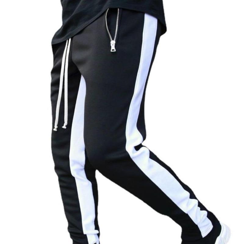 New Drawstring Trousers Leg Zip Double Pocket Zip Sports Trousers Fashion Men's Striped Trousers