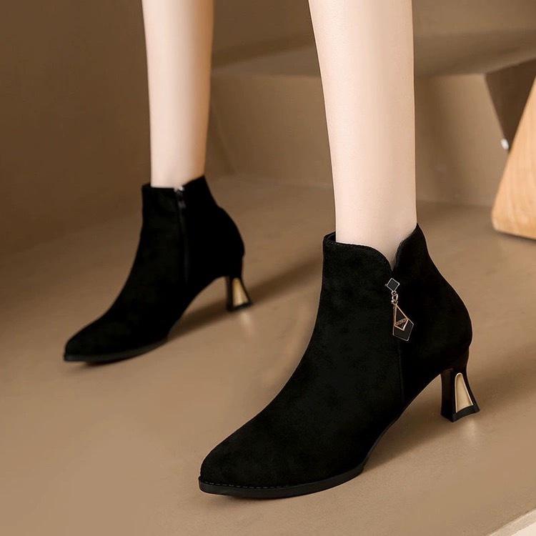 Frosted short boots women's boots new autumn and winter fine heel suede flip leather shoes high heels medium heel Martin boots