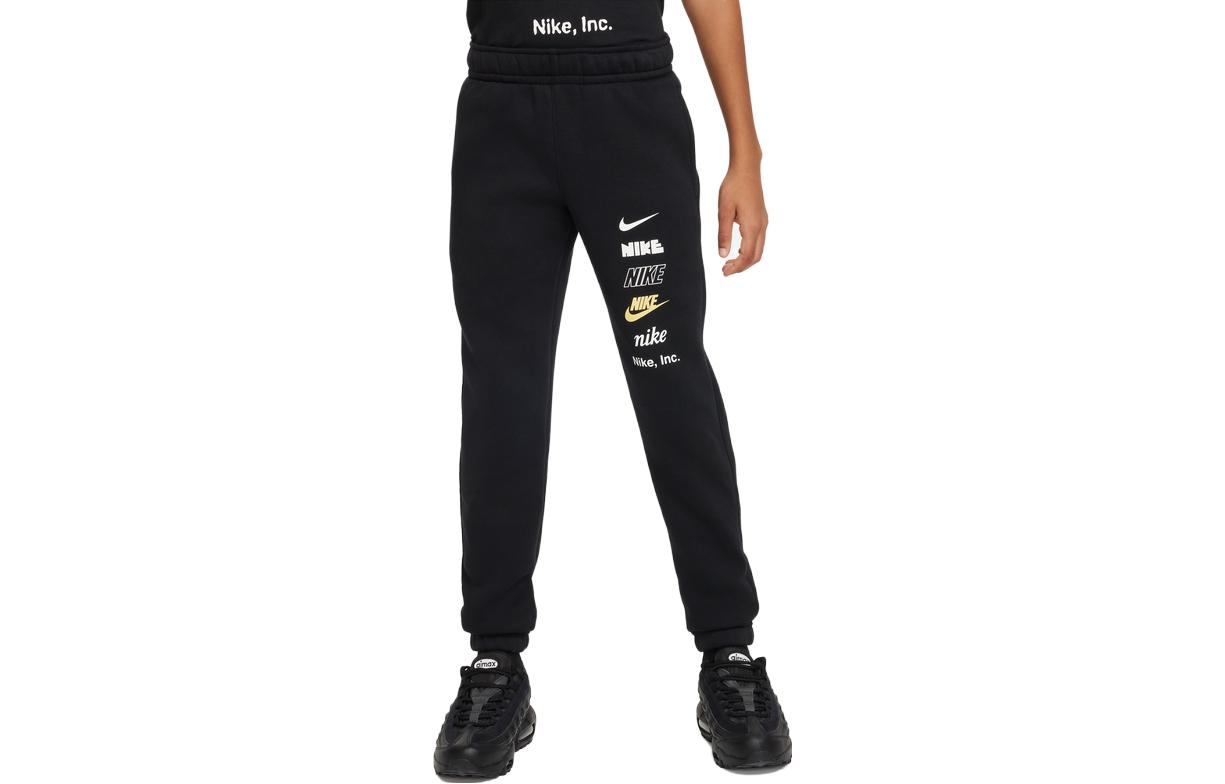 Kids  Nike Knitted Sweatpants Letter Logo Print Fleece Lined Soft Black DX5160-010 L