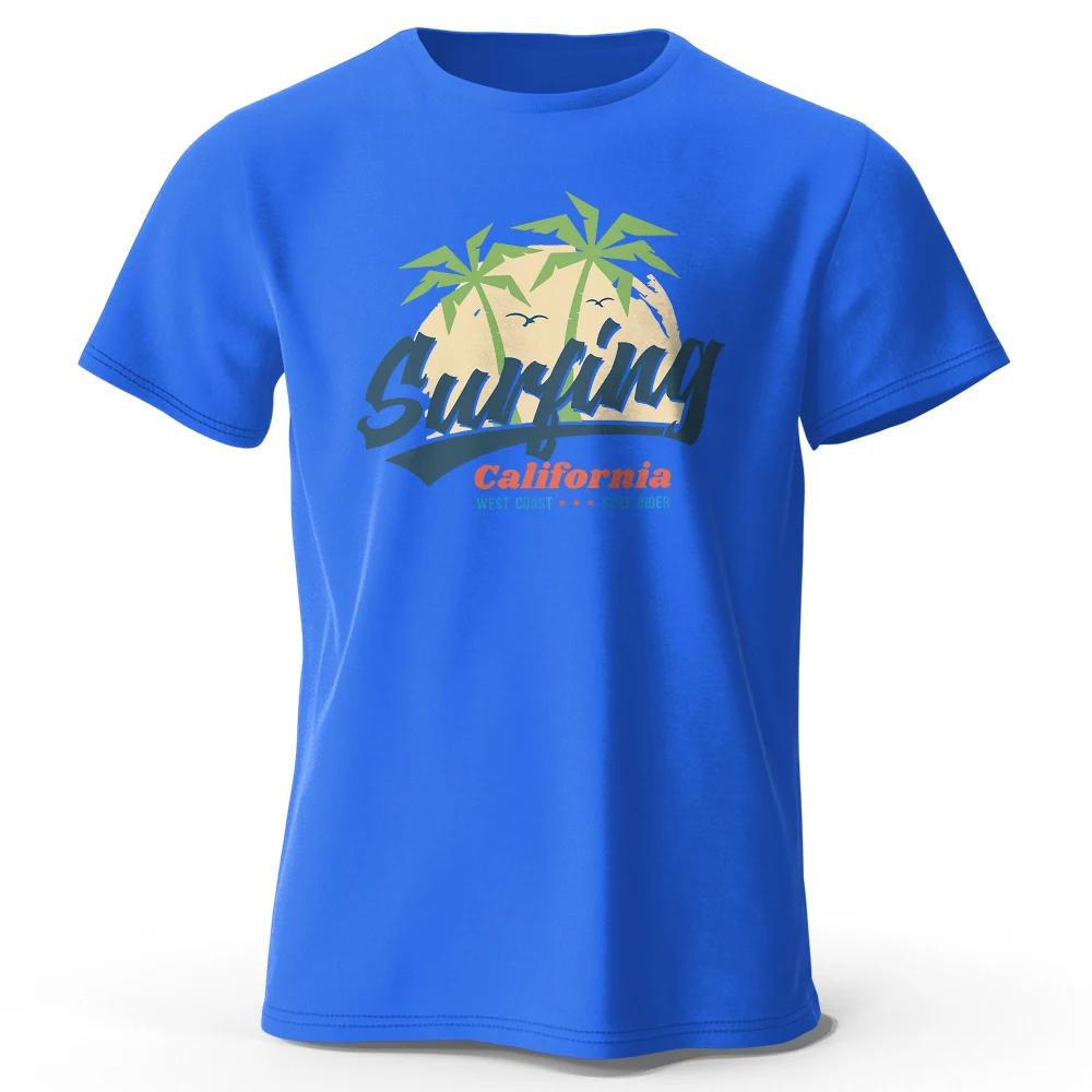 Vintage Surfing Carlifornia Men's Graphic Print T-Shirt 100% Cotton O-Neck Short Sleeve Tops Oversized Style Tees for Holiday
