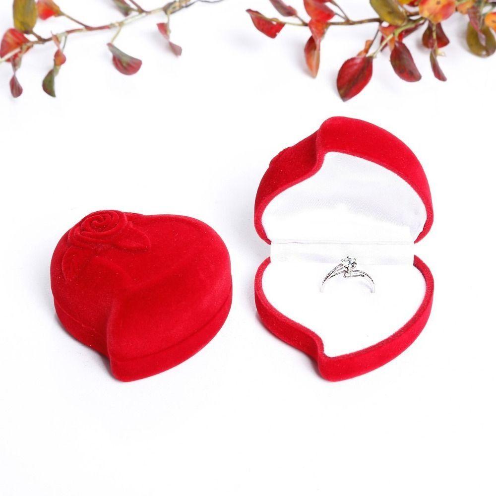 Ring Holder Velvet Heart Ring Box Three-dimensional Ring Display Case Jewelry Organizer  Couple