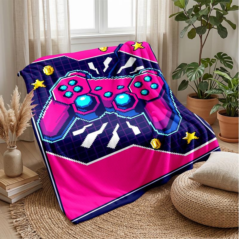 Neon Tech Game Controller Theme Blanket Lightweight Warm Flannel Blanket Decorative Throw Blanket for Home Decoration