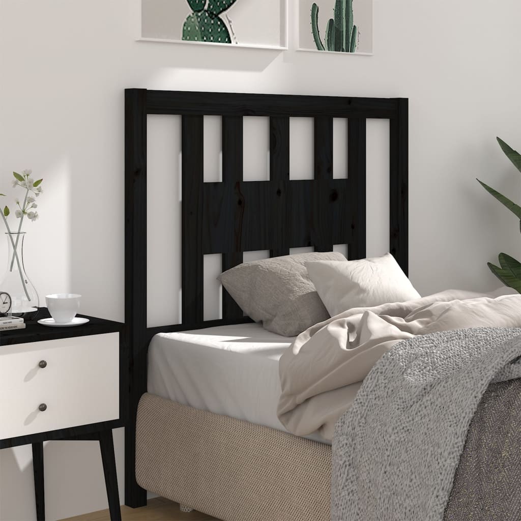 Headboard In Black 96 X 4 X 100 Cm Solid Pine Wood