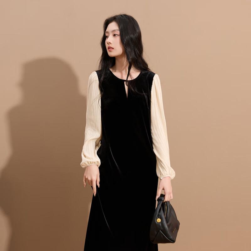 

SanCai 2025 Winter Faux Two-Piece Velvet Slit Dress L 165/88A