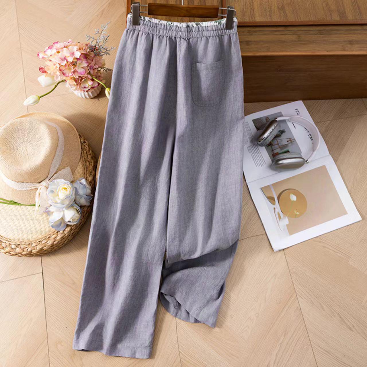 

2026 Women s High-Waisted Loose Wide-Leg Hemp Pants - Artistic, Casual, Versatile Home Wear L (193-218 lbs) серый
