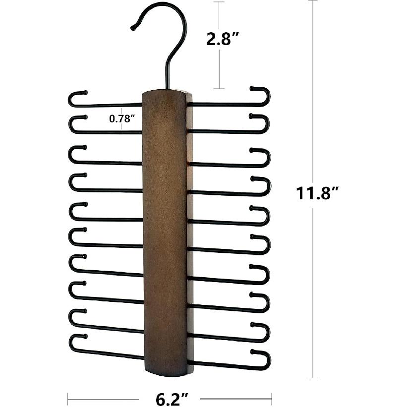 Mkono Wooden Tie Rack Retro Tie Belt Storage Hanger Organizer for Men Closet Space Saving Rack with 20 Non-Slip Hooks for Ties Belt Scarf Organize