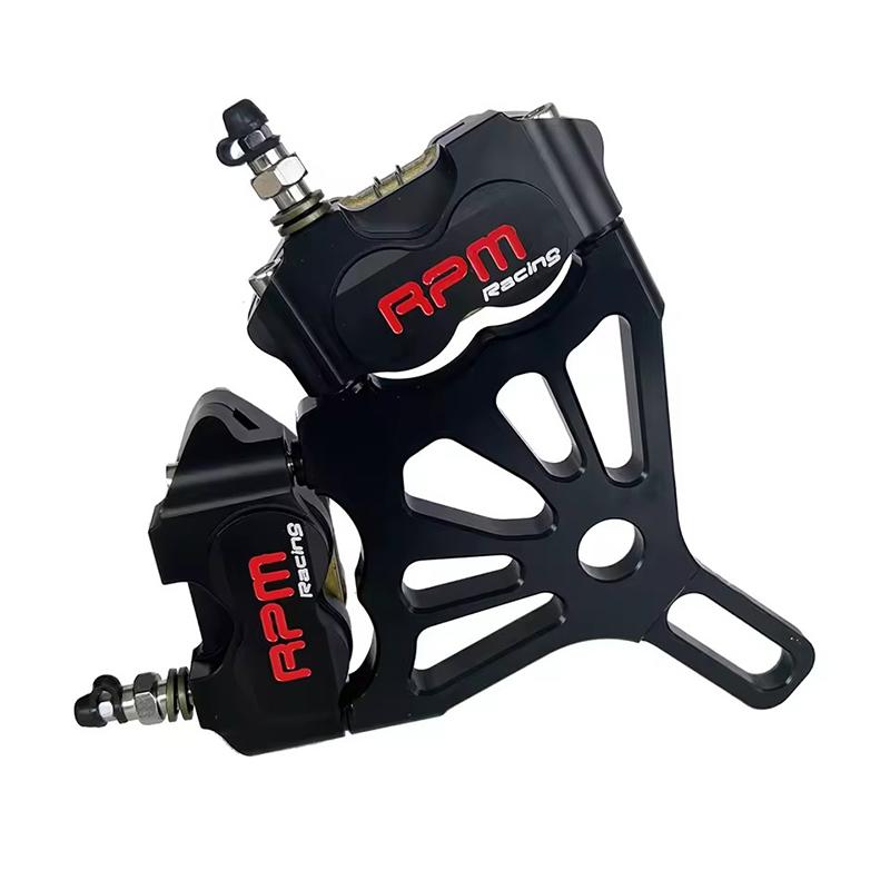 220mm Motorcycle Rear Brake Caliper Disc rotor Kit 4 Piston CNC Brake Caliper for Scooter Rear Flat Fork Brake System Upgrade