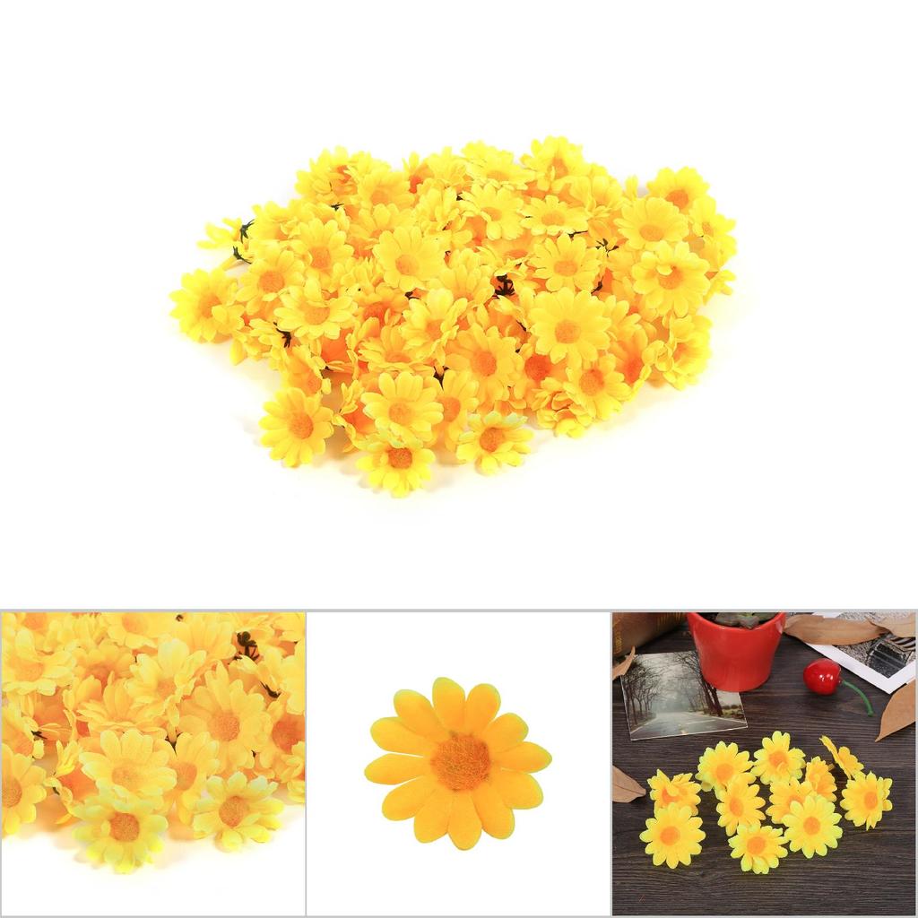 100PCS 50pcs Daisy Artificial Fabric Flower Heads Wholesale Lots Wedding Party (#1 Yellow)