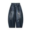 2025 American Retro Women’s Wide-Leg Ripped Jeans - Trendy Loose Mop-Style Trousers