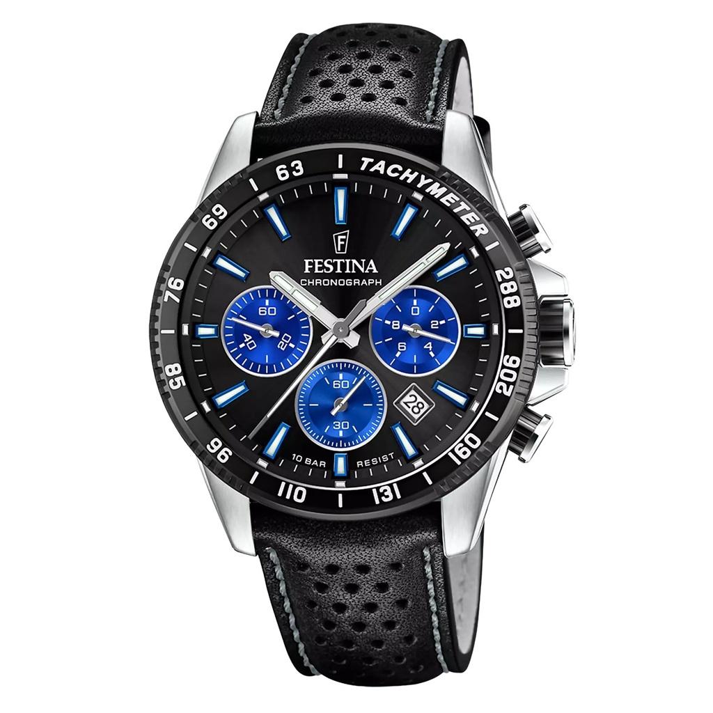 

Festina Timeless Chronograph кожаный ремешок черный циферблат кварцевые часы F20561-6 100M мужские часы чёрный