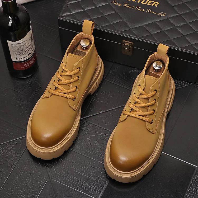 Short boots men s retro British style men s boots lace up versatile men s boots short tube casual youth thick soled trendy boots 38