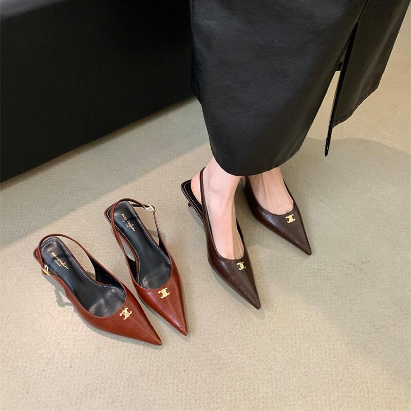 Francouzské černé temperamentní jehlové vysoké podpatky s mašlí sandály vílí boty 2025 nové jaro a léto špičaté lodičky