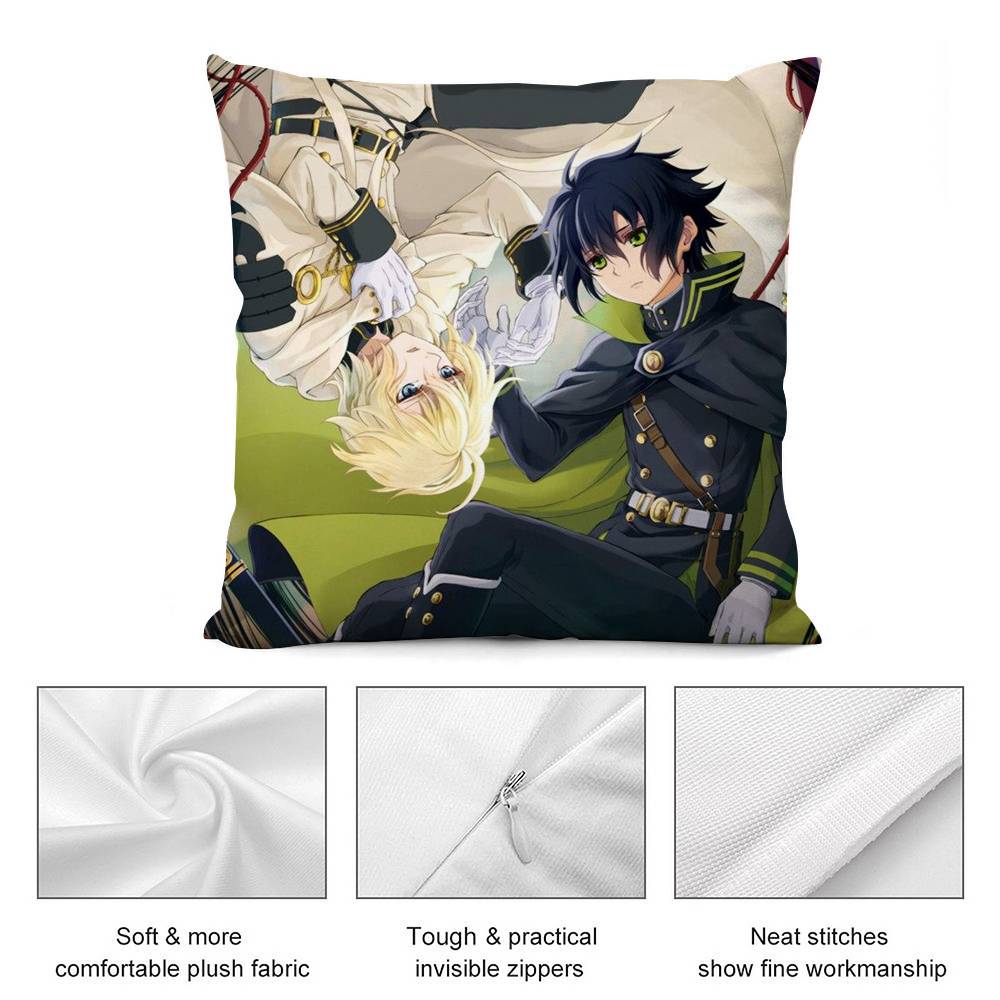 Anime O-Owari No Seraph Pillow Case Short Plush Double-Sided Print Square Throw Pillow Covers Sofa Home Cushion Decor