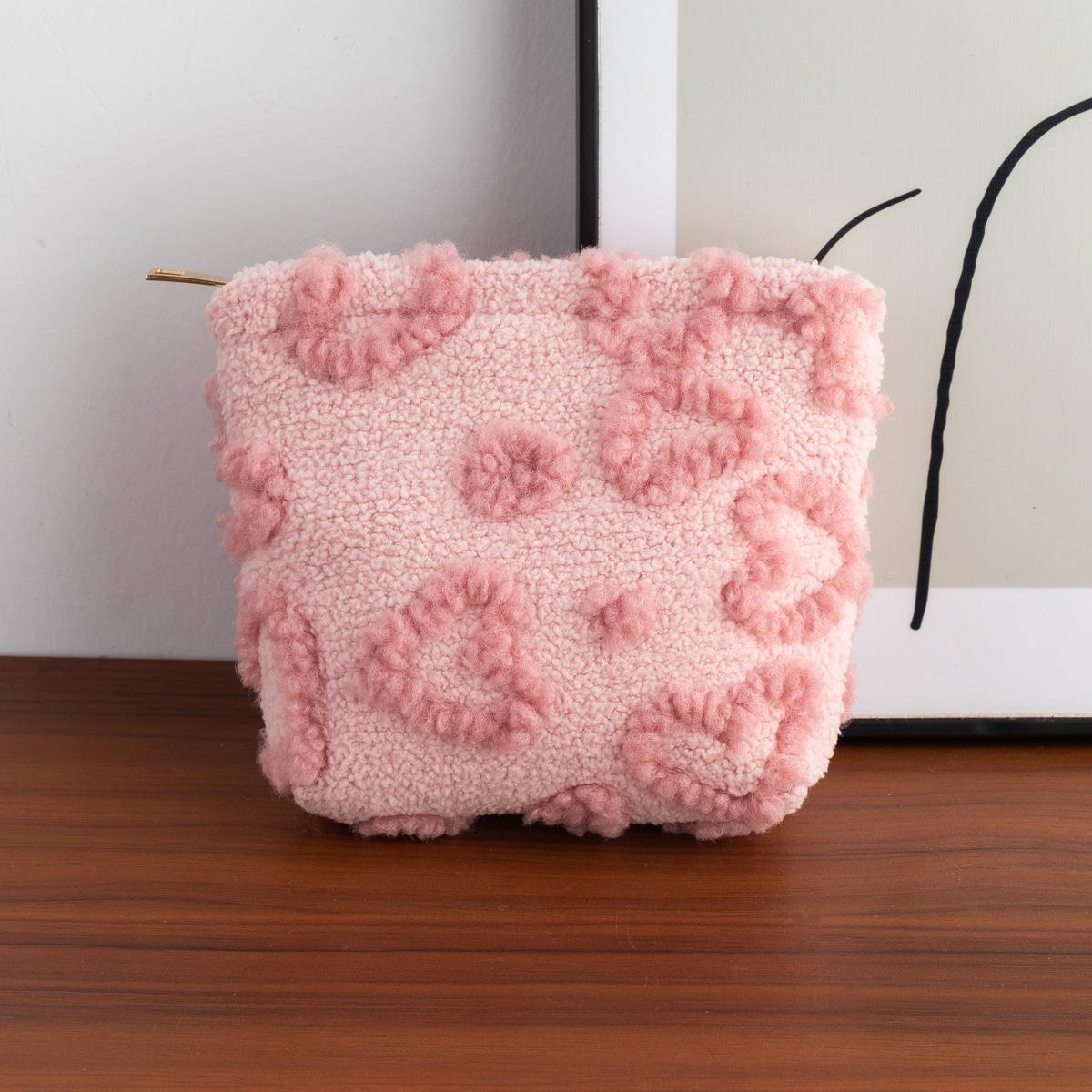 

Cute Women Makeup Mini Bag Korean plush cute Portable Coin Purse Small Pouch Handbag Kawaii Female Cosmetic Storage Zipper Bag 17.5*5*13.5 cm рожевий