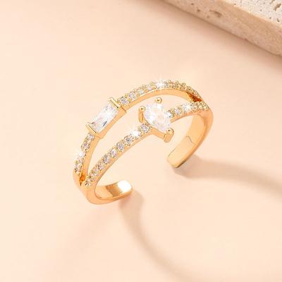 GemChic Damenring, exquisiter Ring mit doppelter Öffnung, eingebetteter Zirkonia, verstellbar, modisch, schlicht, für den Zeigefinger, Schmuck als Geschenk zu Geburtstag und Weihnachten
