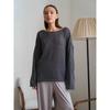 Polyester Knit Sweater With Openwork Lace Design Bell Sleeve Round Neck Summer Layering Top