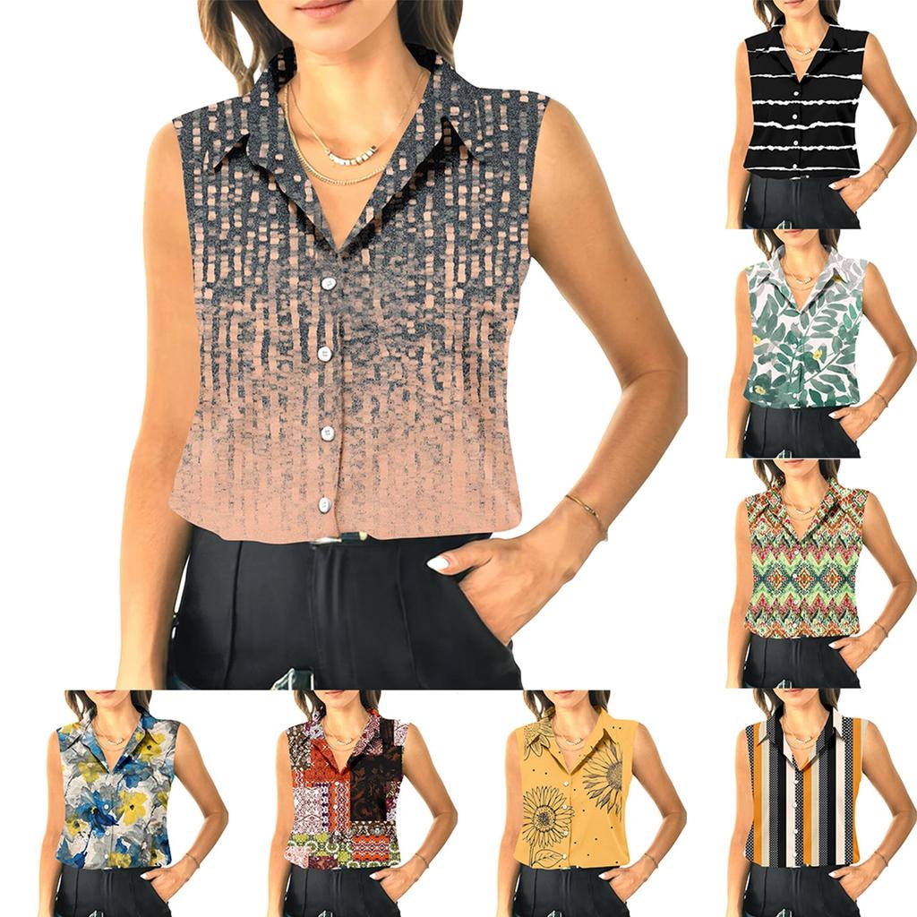 Women's Summer Sleeveless Loose Shirt Neck Casual Sleeveless Top