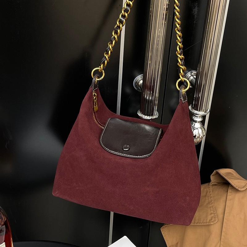 

Ladies New Frosted Cowhide Handbag Tote Bag Crossbody Leather Large Capacity Single Shoulder Chain вина червоного кольору