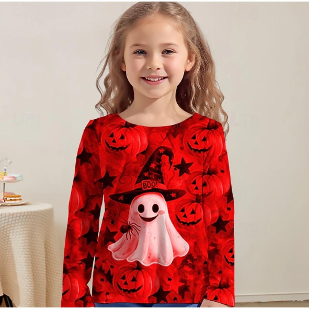 Kids Crew Neck Long Sleeve T‑Shirt, Fun Halloween 3D Print Casual Loose Halloween Party Daily Wear Tops for Children