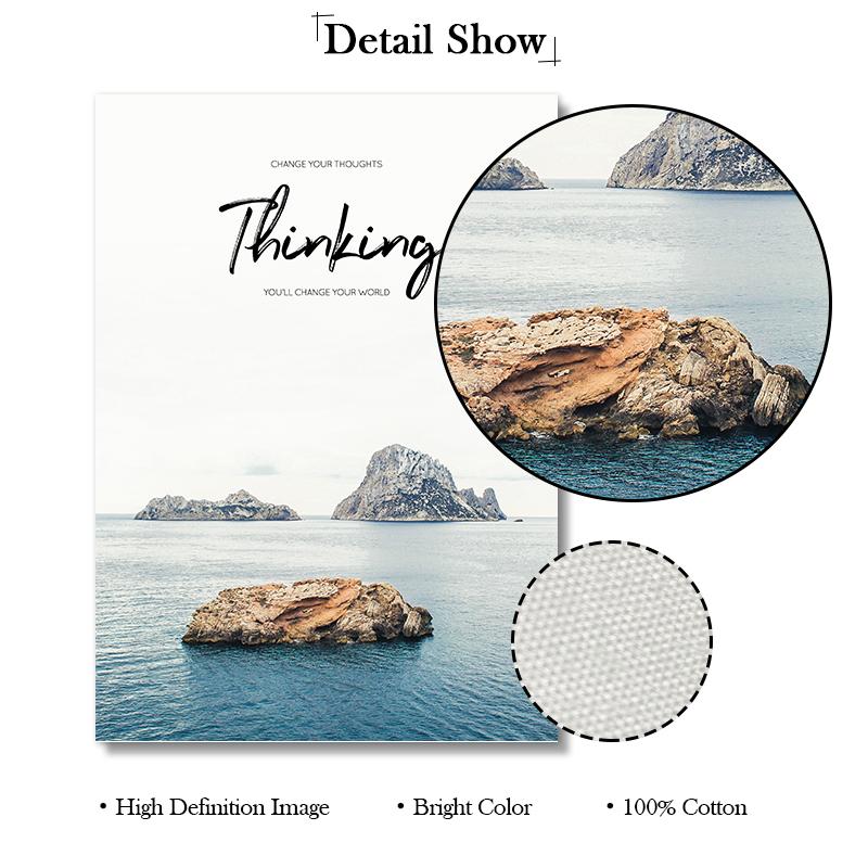 Nordic Style Beautiful Seascape Canvas Painting Beach Building Wall Art Posters Pineapple Stone Sea Pictures for Room Home Decor