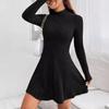2024 Herbst/Winter Europäisches & Amerikanisches Damen Slim Fit Rippstrickkleid mit Halbhohem Kragen & A-Linien-Rock