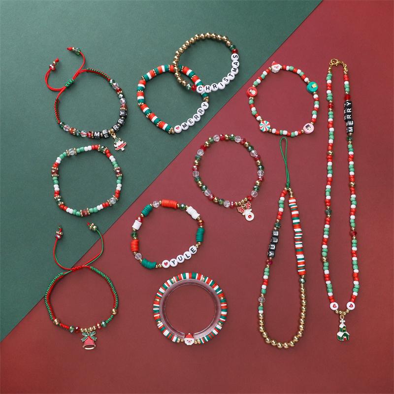 1 Set/Box Weihnachts-Themen Glasperlen-Set DIY Armband Halskette Ohrringe Schmuckzubehör