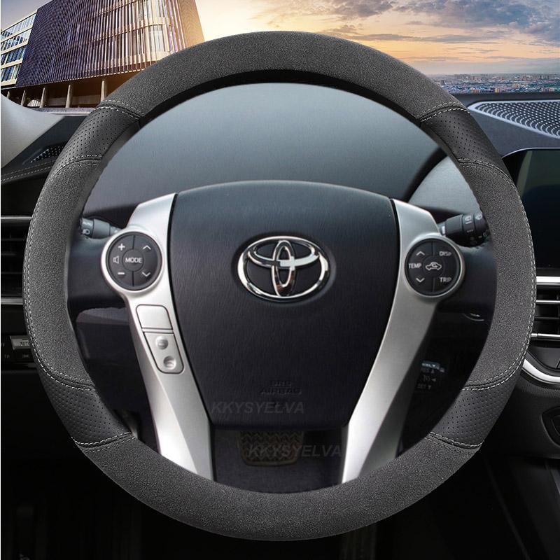 Suede Cow Leather Car Steering Wheel Cover For Toyota Prius 30 20 Prius V Prius C Prius Prime Massage Auto Accessories