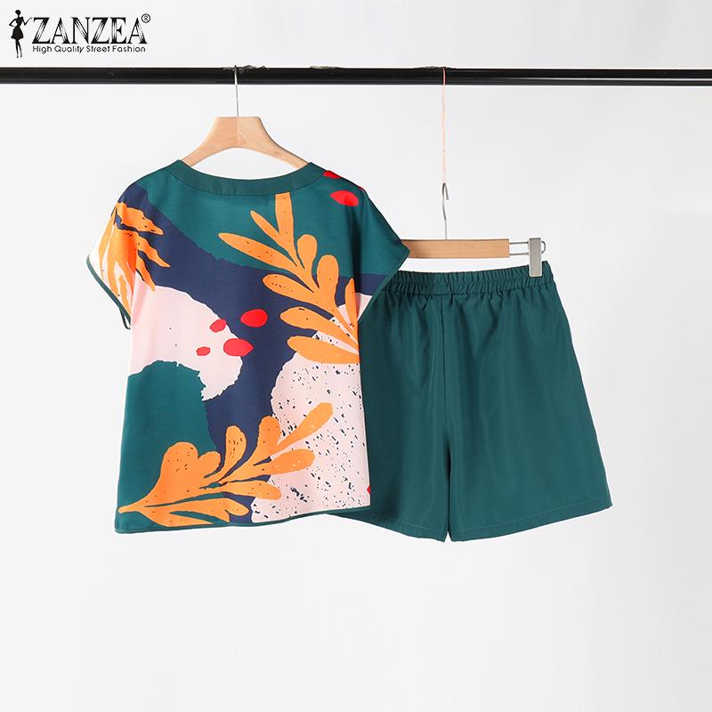 ZANZEA Women Short Sleeve Irregular T-shirt and Shorts Summer Two Piece Sets