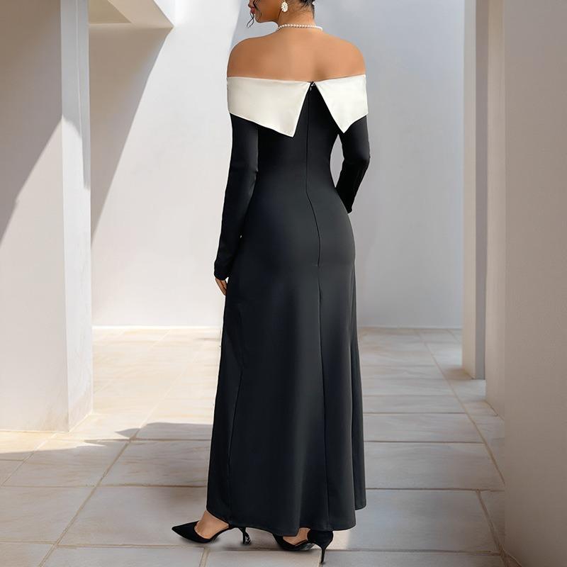 YYFS Mote for kvinner Vår Høst Langermet En Skulder Høy Midje Uformelle Kjoler