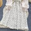 Rochie de toamnă nouă, slăbitoare, până la genunchi, elegantă din plasă pentru femei, cu broderie de flori de lux cu margele, cu centură peral, rochie de petrecere subțire
